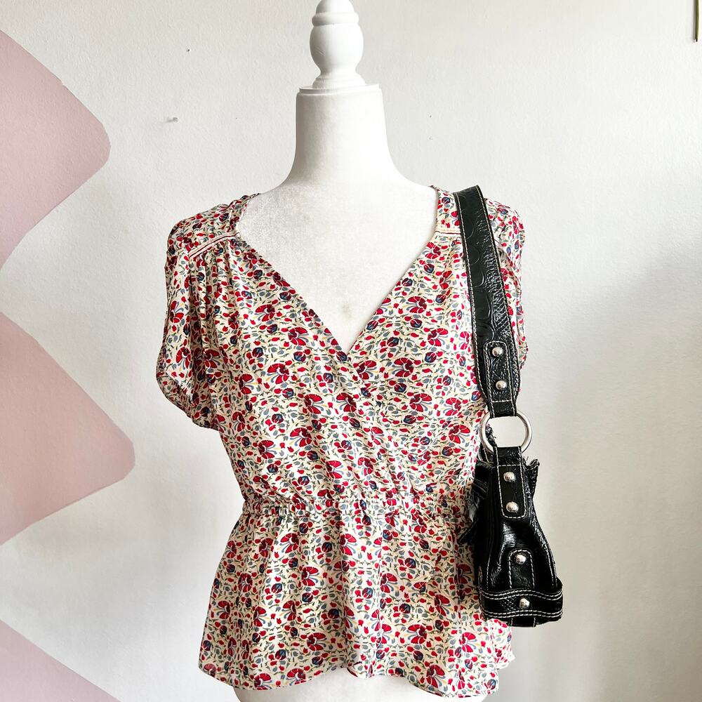 Max Studio Floral Wrap Top, Cottagecore Boho Chic Romantic Feminine Medium